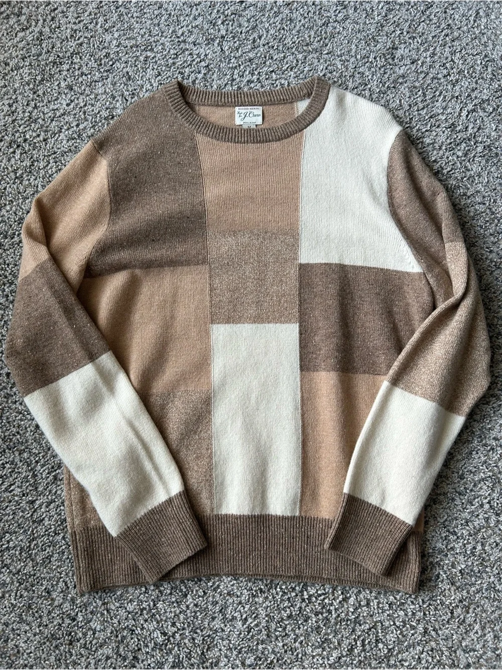 J.Crew Men’s Block-Pattern Crewneck Sweater in Brown and Cream